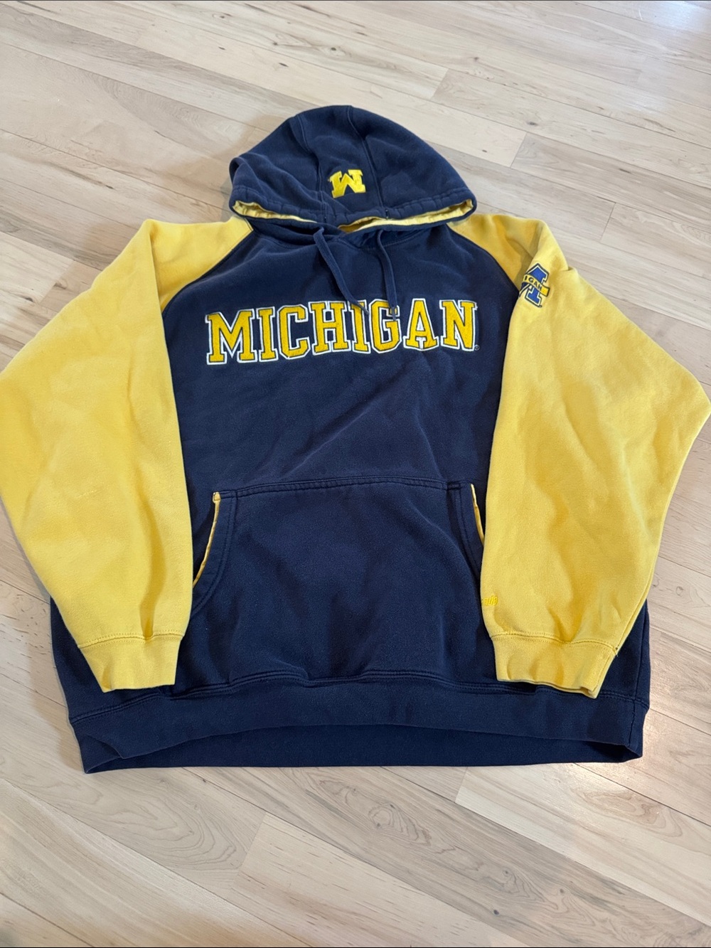 VTG 2000s Color block Michigan Wolverines Embroidered Hoodie Sweatshirt-L-Unisex